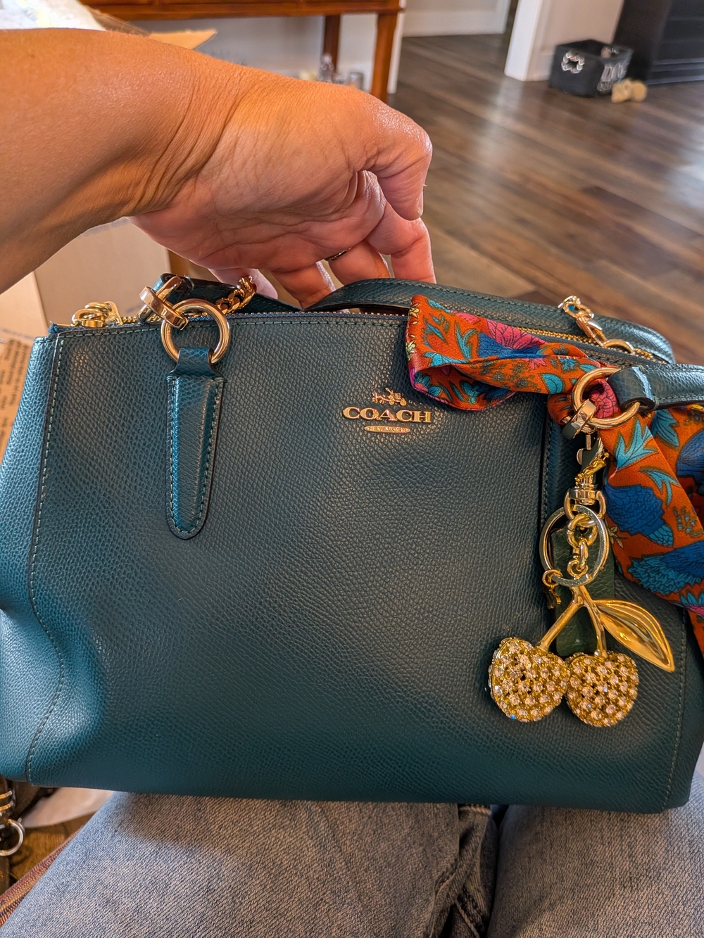 Coach Christie Carryall Small Dark Teal Pebbled Leather - Picture 4 of 12